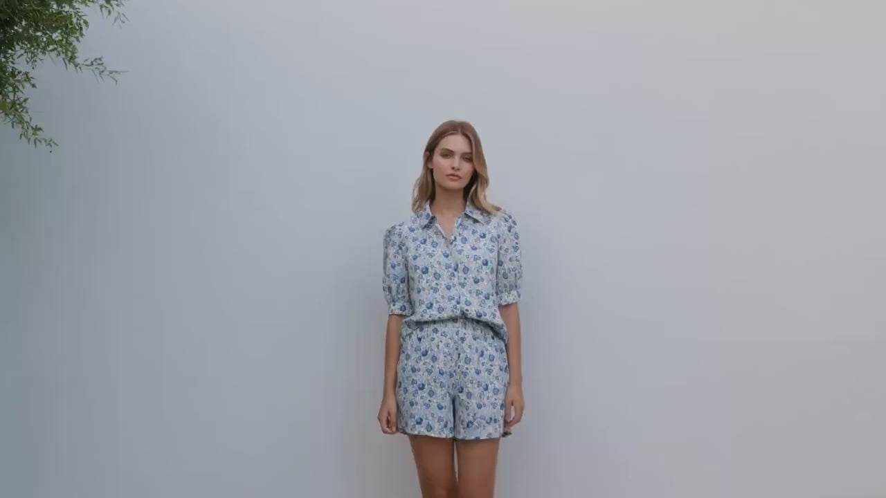 Liberty London Womenswear, Botanical Floral-Print Handmade Loungewear, Short-sleeved Blouse Casual Shorts, Sustainable Eco-friendly Clothing