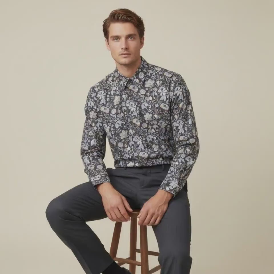 Liberty London Floral Print Cotton Shirt, Slim Fit Long Sleeve Top