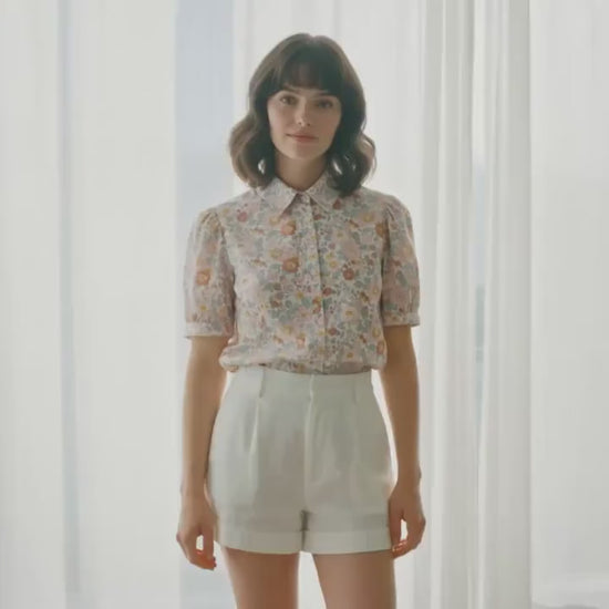 Liberty London Floral Cotton Puff Sleeve Blouse, Pastel Ditsy Print Shirt