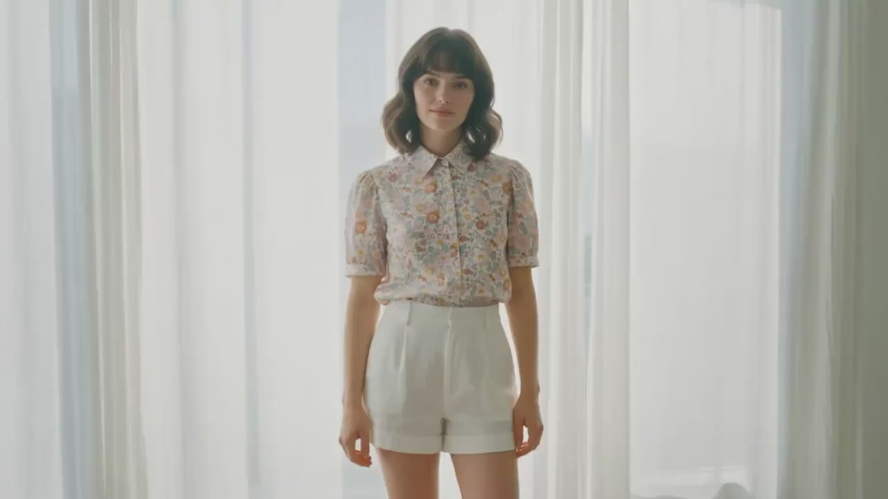 Liberty London Floral Cotton Puff Sleeve Blouse, Pastel Ditsy Print Shirt