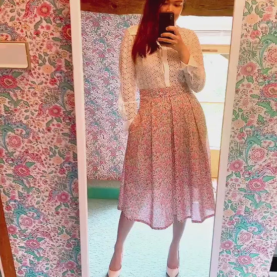 Liberty Floral Plated Midi Skirt: Cotton Print, Elegant Flare Skirt