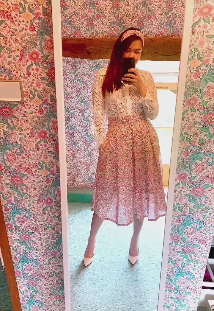 Liberty Floral Plated Midi Skirt: Cotton Print, Elegant Flare Skirt