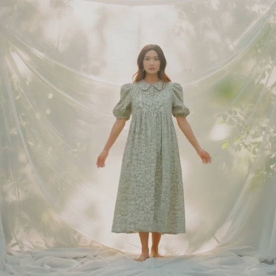 Liberty London Floral Midi Dress, Smock Silhouette, Puffed Sleeves, 100% Cotton Tana Lawn