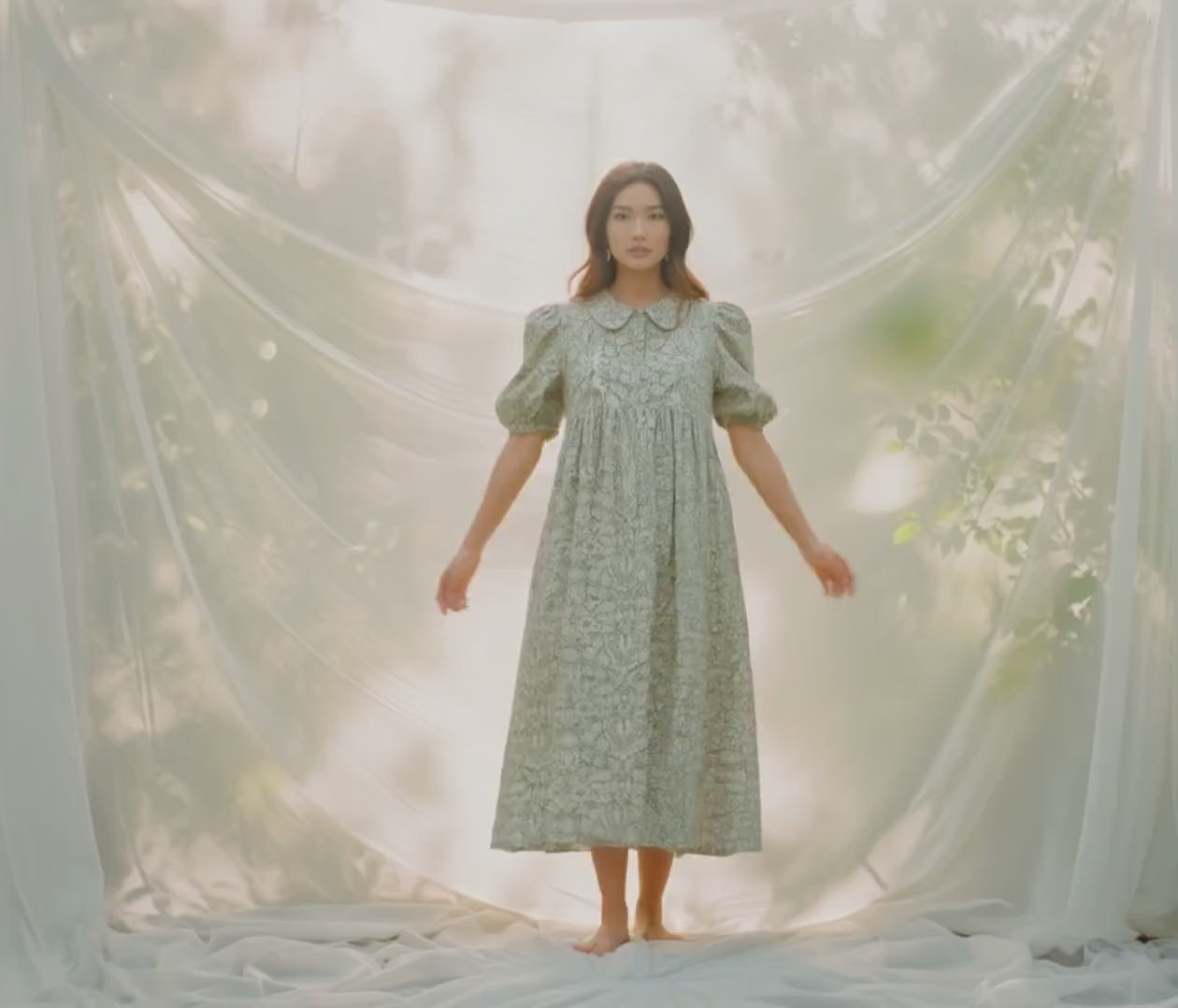 Liberty London Floral Midi Dress, Smock Silhouette, Puffed Sleeves, 100% Cotton Tana Lawn