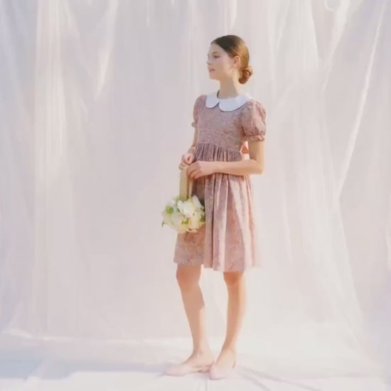 Liberty London Peter-Pan Collared Heirloom Dress, Wedding Flower Girl Gown, Slow-fashioned Sustainable Handmade Clothing
