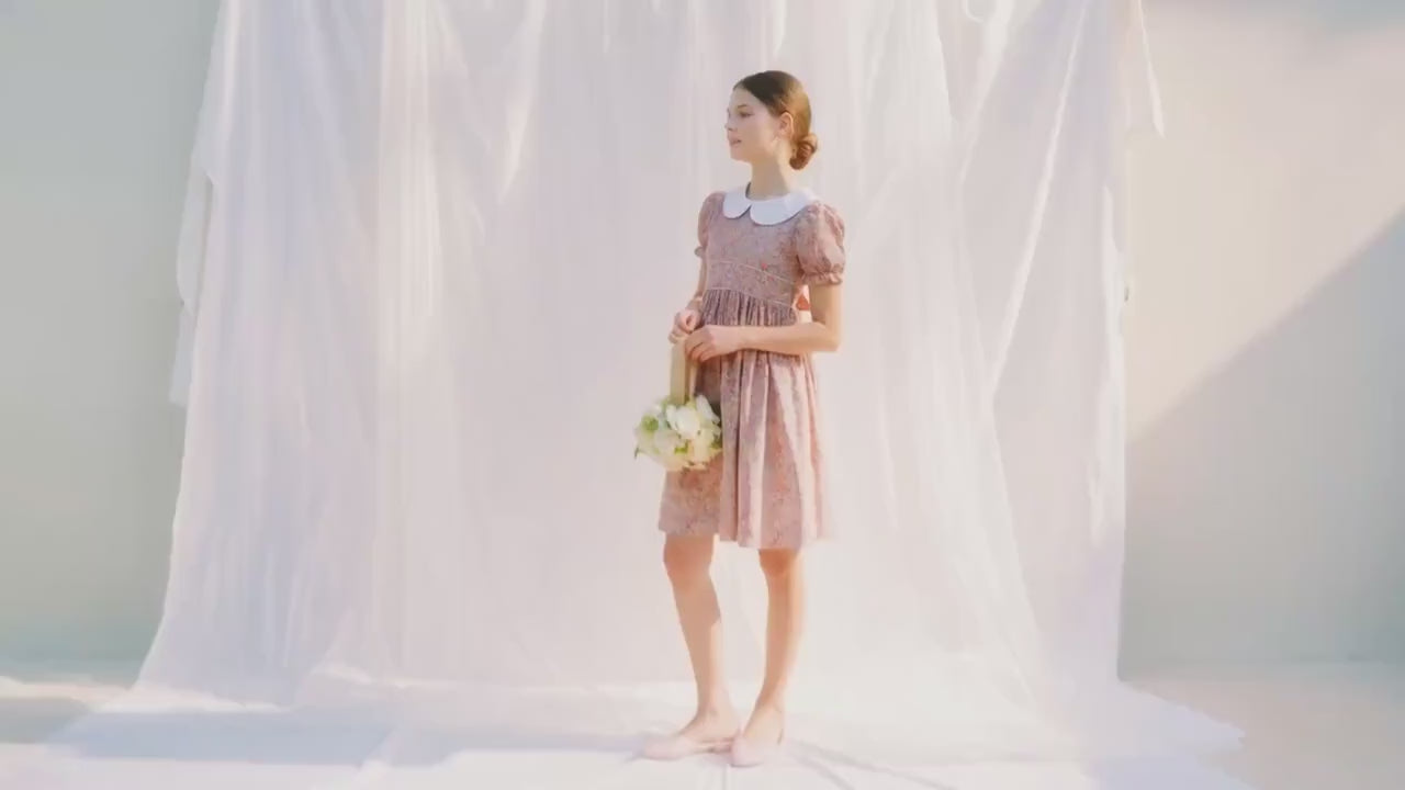 Liberty London Peter-Pan Collared Heirloom Dress, Wedding Flower Girl Gown, Slow-fashioned Sustainable Handmade Clothing
