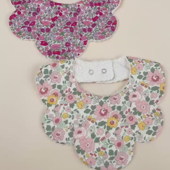 Liberty London Floral Print Bib Set, Pink Beige Disty Handmade Drool Catcher, Burping Cloth