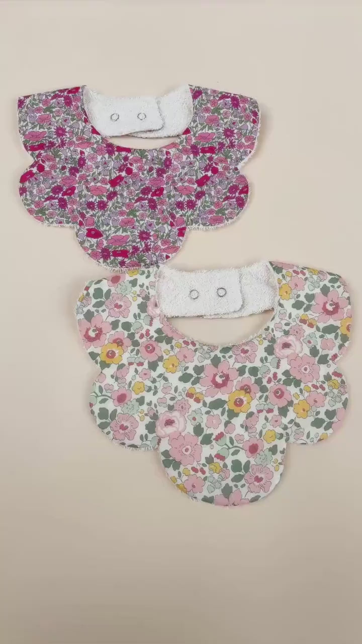 Liberty London Floral Print Bib Set, Pink Beige Disty Handmade Drool Catcher, Burping Cloth