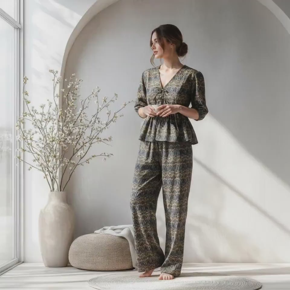 Liberty London Cotton Loungewear Set, Handmade Palazzo Pants & Blouse