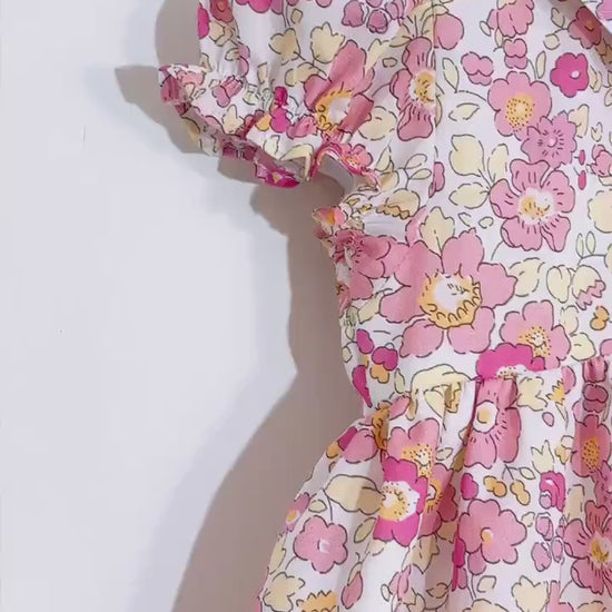 Liberty London Smock-Dress, Peter-Pan Collared Babydoll Short-sleeved Gown, Handmade Floral-print Cotton Clothing, Sustainable Children-wear