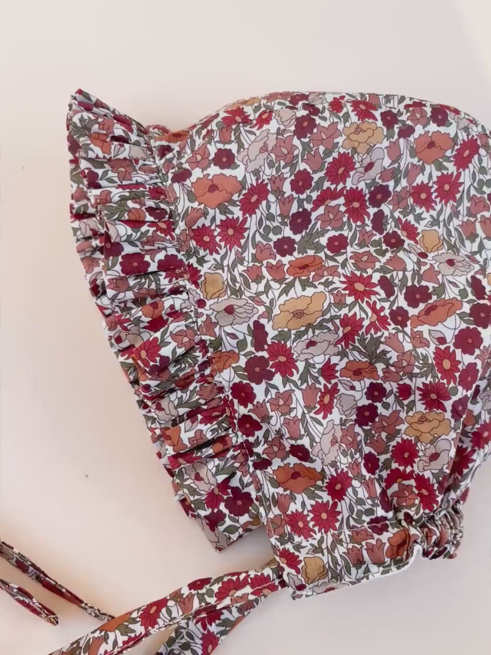 Liberty London Ditsy Floral Print Ruffle Brim Bonnet, Handmade Rust Mustard Cotton Sun Hat