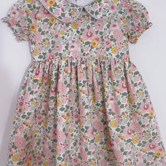 Liberty London Short-sleeved Peter-Pan Collared Dress, Handmade Sustainable Clothing, Ditsy Floral-print Eco-friendly Children Outfit