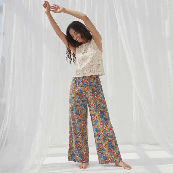 Liberty London Palazzo Trousers, Wide-legged Handmade Personalised Pants, Lightweight Cotton Loungewear Bottoms, Sustainable Clothing