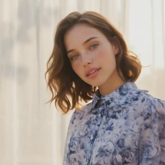 Liberty London Frilled Peter-Pan Collared Handmade Blouse, Button-up Botanical Chemise, Sustainable Tailoring Slow-fashioned Top