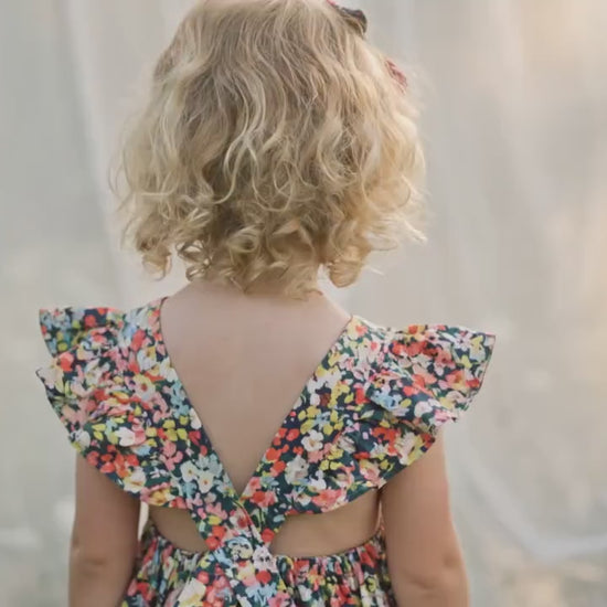 Pinafore Liberty London Sun Dress, Handmade Children-wear, Multicolour Botanical Floral-Print Dress, Sustainable Eco-friendly Clothing