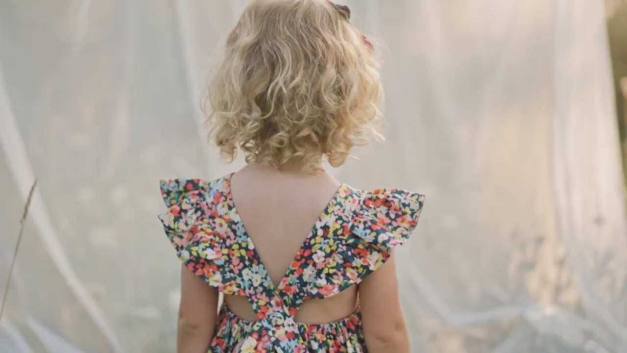 Pinafore Liberty London Sun Dress, Handmade Children-wear, Multicolour Botanical Floral-Print Dress, Sustainable Eco-friendly Clothing