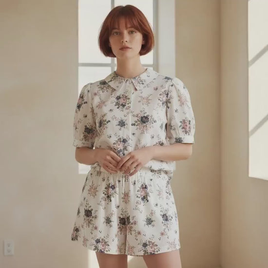 Liberty London Floral Loungewear Set, Handmade Cotton Tana Lawn Blouse & Shorts