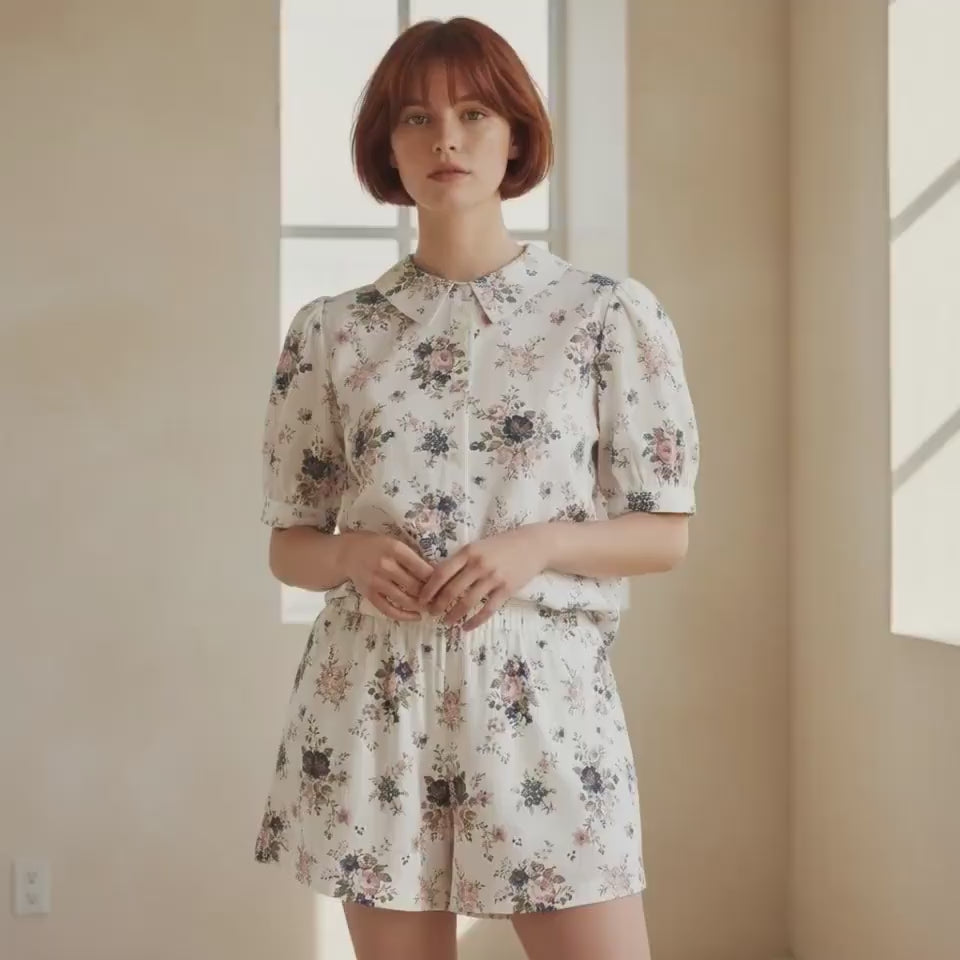 Liberty London Floral Loungewear Set, Handmade Cotton Tana Lawn Blouse & Shorts