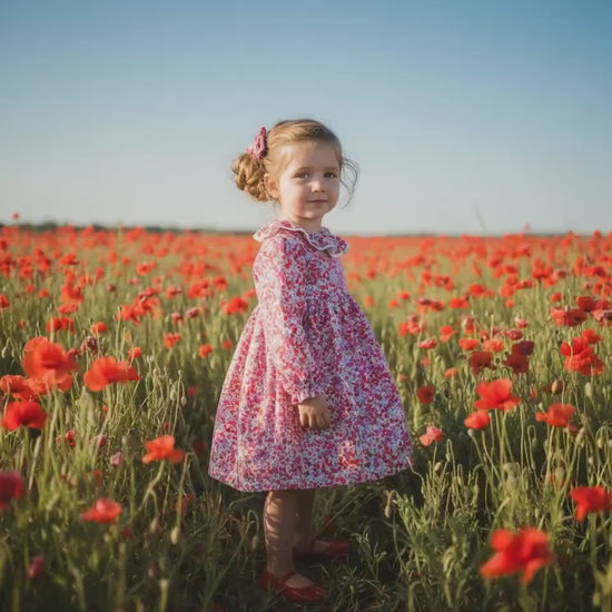 Handmade Liberty London Dress, Red Floral Cotton Tana Lawn, Pierrot Collar