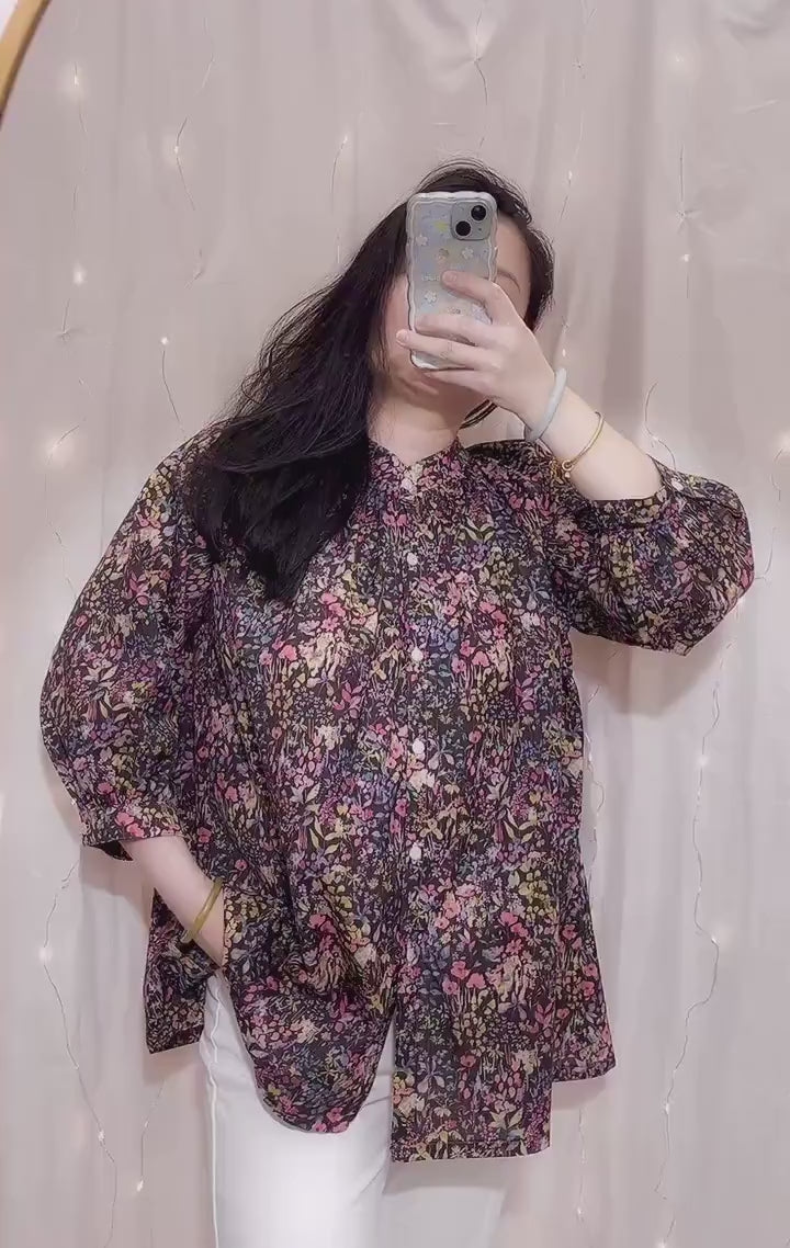 Liberty London Floral Blouse, Mandarin Collar Tana Lawn Cotton Top