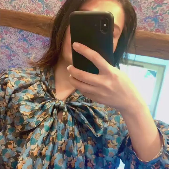 SAMPLE Liberty London Woman Maxi Dress, Floral Print Cotton Long Sleeves Pussy Bow Dress, Handmade Tailoring Tiered Dress, Evening Outing