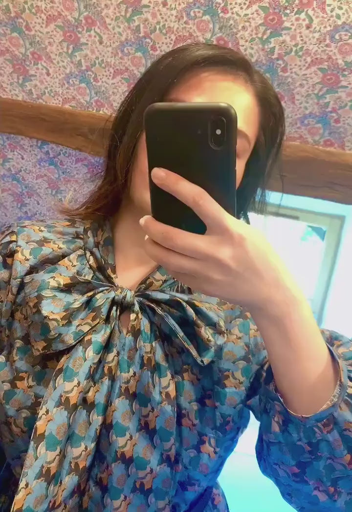 SAMPLE Liberty London Woman Maxi Dress, Floral Print Cotton Long Sleeves Pussy Bow Dress, Handmade Tailoring Tiered Dress, Evening Outing