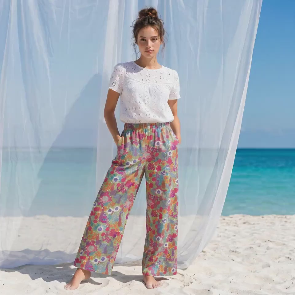 Liberty London Wide-legged Palazzo Pants, Handmade Customised Womenswear, Botanical Cotton Clothing, Personalised Loungewear Trousers