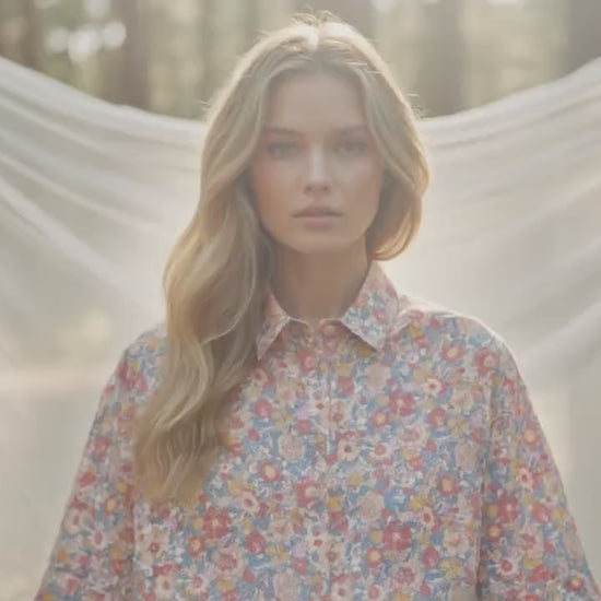 Liberty London Floral Cotton Tana Lawn Blouse, Half Sleeve Button Up Shirt