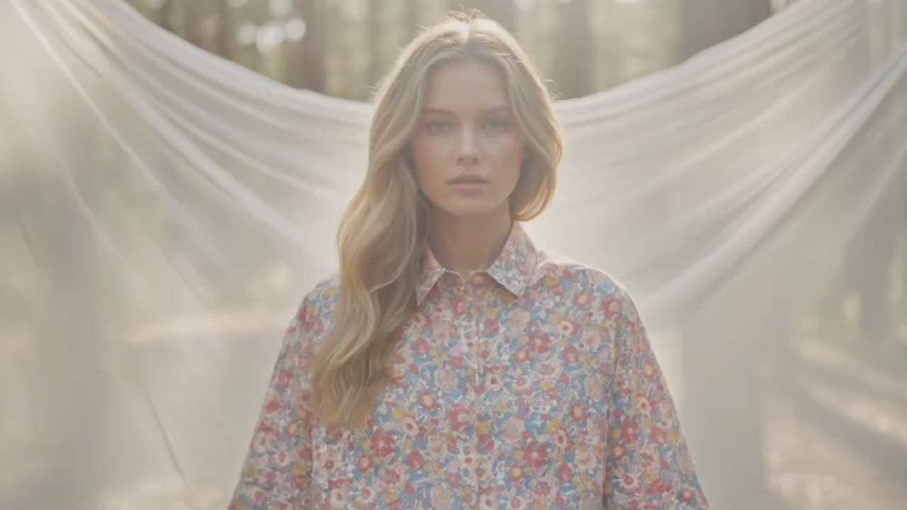 Liberty London Floral Cotton Tana Lawn Blouse, Half Sleeve Button Up Shirt