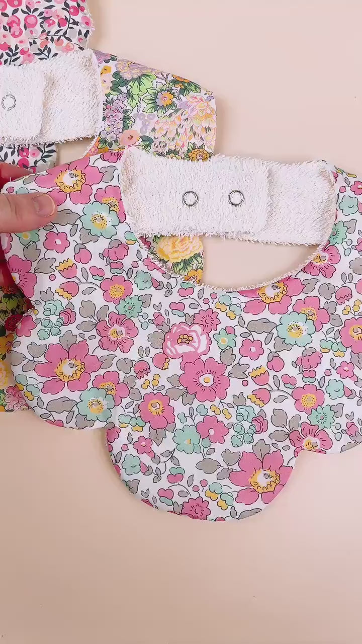 Liberty London Floral Bib Set, Organic Cotton Terry, Scallop Design