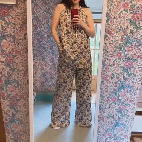 Liberty London Palazzo Pants: Floral Print Wide Leg Cotton Trousers