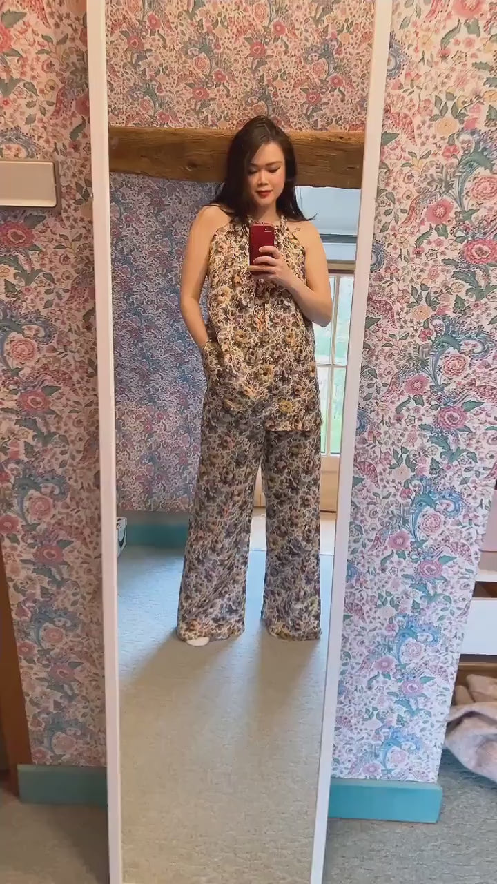 Liberty London Palazzo Pants: Floral Print Wide Leg Cotton Trousers