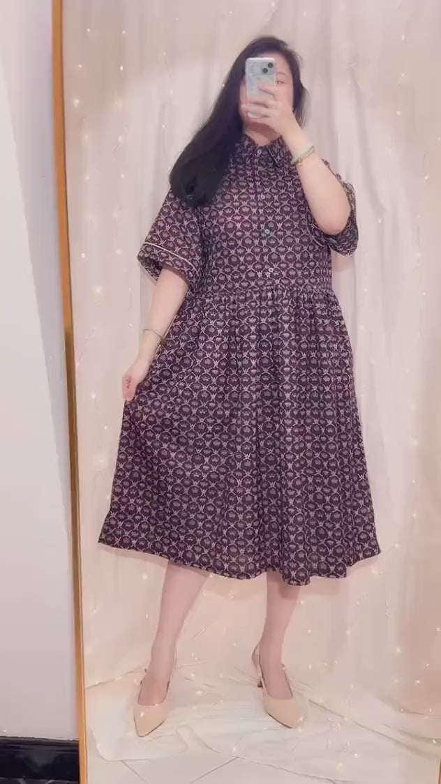 Liberty Print Gallery Midi Shirt Dress: Kimono Half Sleeves, Ditsy Floral Dress, Button Through