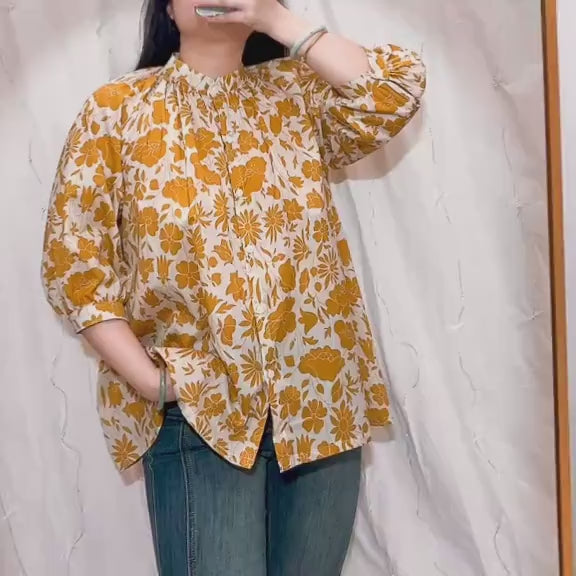 Liberty London Floral Blouse, Mandarin Collar, Tana Lawn Cotton