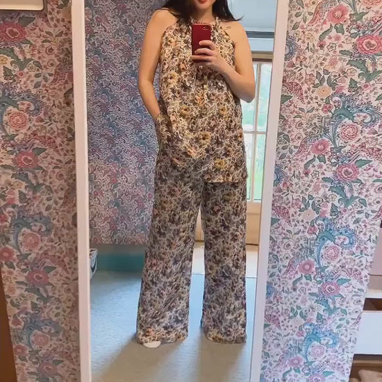 Liberty London Palazzo Pants, Botanical Floral Print Cotton Tana Lawn, Handmade