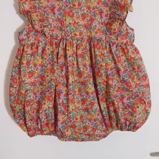 Liberty London Handmade Bubble Romper,Ditsy Floral Print Rainbow Sleeveless Onesie,Personalised Cotton Tana Lawn Clothing,New Born Baby Gift