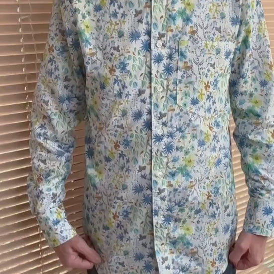 Liberty London Floral Shirt, Mandarin Collar, Slim Fit Tana Lawn Cotton