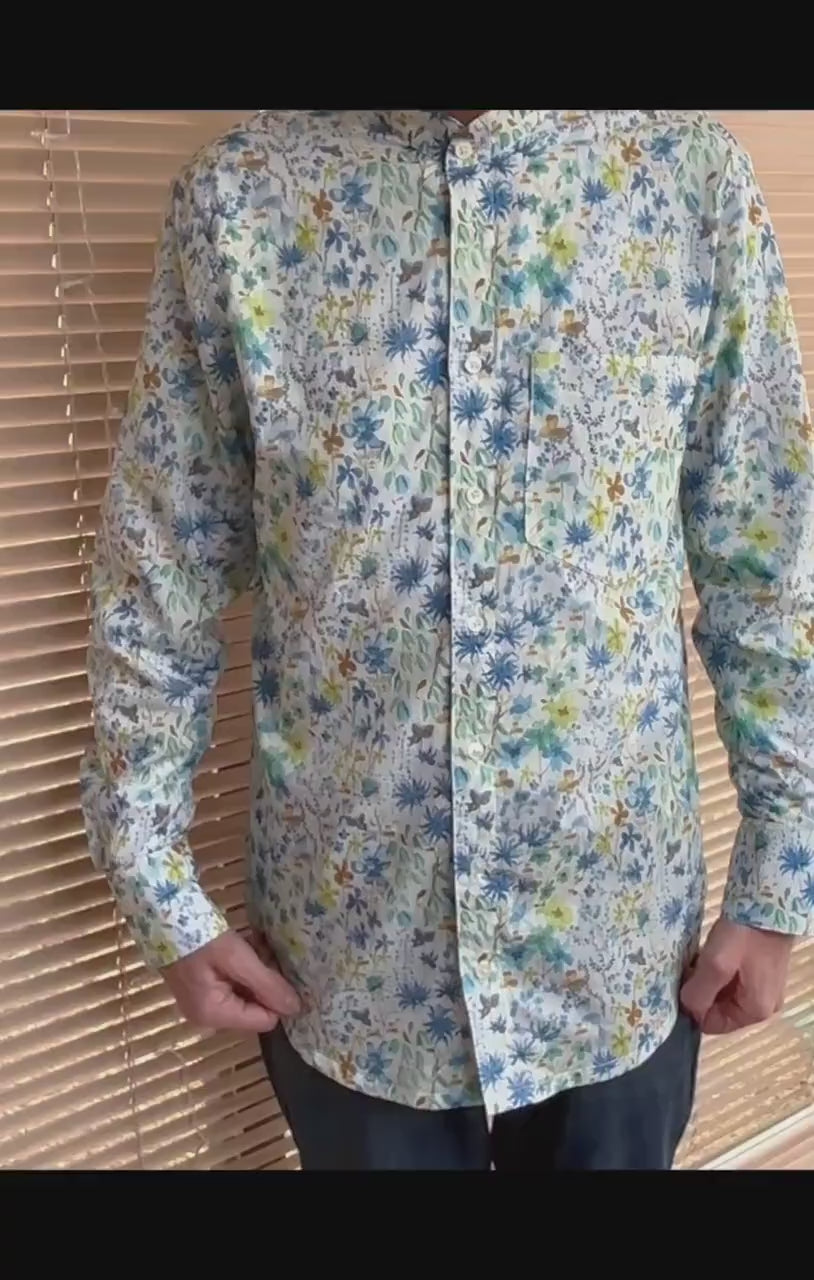 Liberty London Floral Shirt, Mandarin Collar, Slim Fit Tana Lawn Cotton