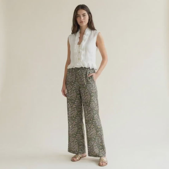 Liberty London Palazzo Pants, Handmade Botanical Floral-print Cotton Trousers, Wide-legged Tailoring Loungewear Bottoms