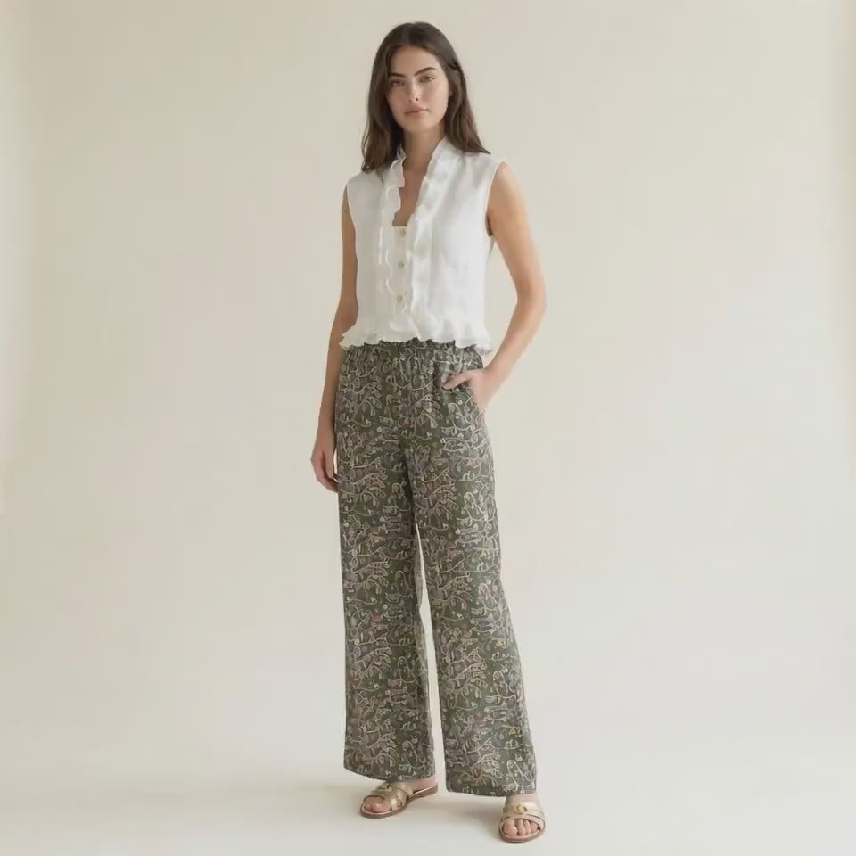 Liberty London Palazzo Pants, Handmade Botanical Floral-print Cotton Trousers, Wide-legged Tailoring Loungewear Bottoms