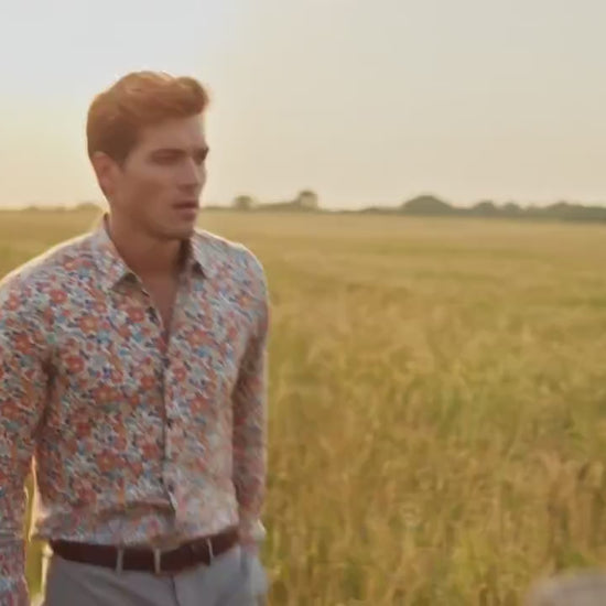 Liberty London Floral print Cotton Shirt, Men's Botanical Print Long Sleeve Button Up Chemise