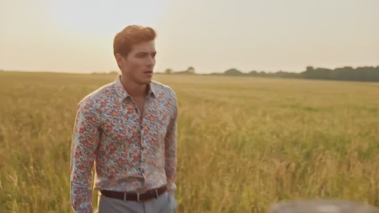 Liberty London Floral print Cotton Shirt, Men's Botanical Print Long Sleeve Button Up Chemise