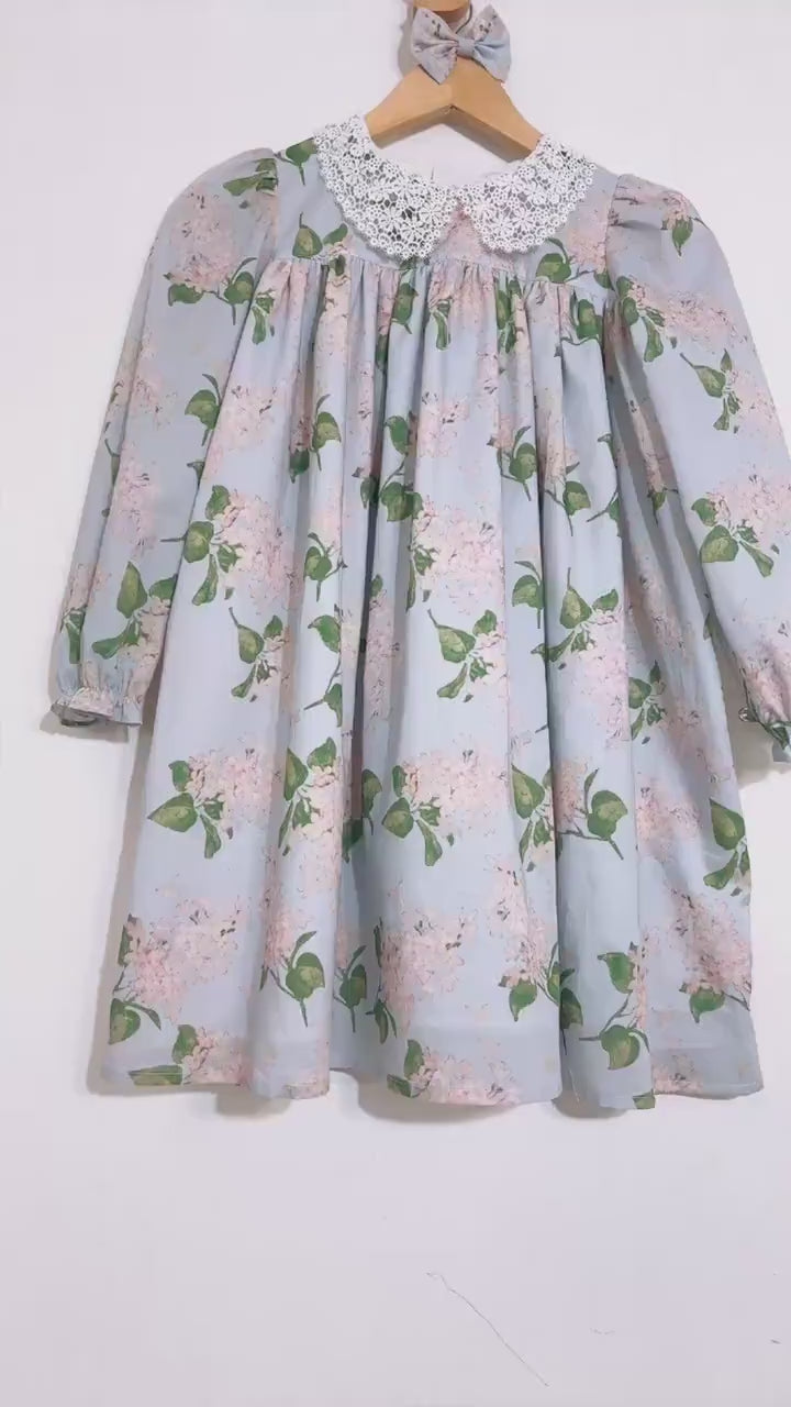 Liberty London Smock Dress, Floral-Print Peter-Pan Collared Handmade Children-wear, Sustainable Cotton Clothing, Long-sleeved Dress