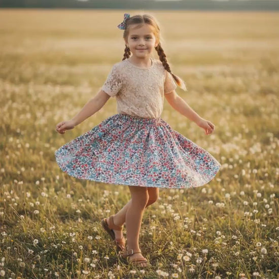 Liberty London Girls Skater Skirt, Floral Print Cotton Tana Lawn