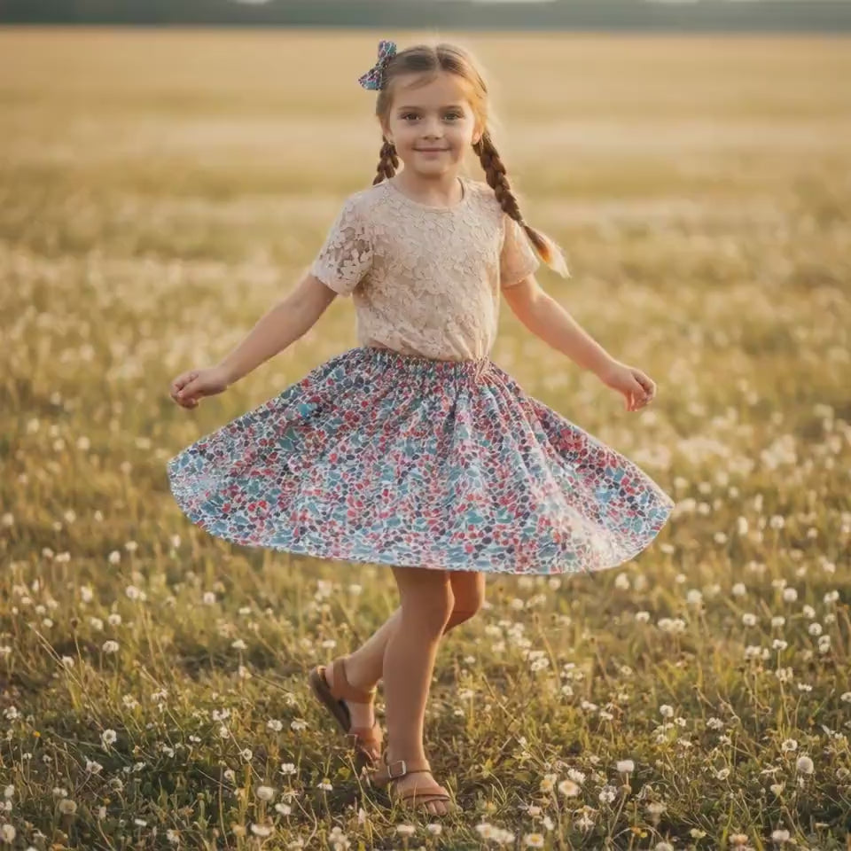 Liberty London Girls Skater Skirt, Floral Print Cotton Tana Lawn