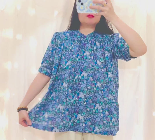 Liberty London Blouse, Mandarin Collar Blouse, Half Sleeve Blouse, Liberty Print Shirt, Ditsy Floral Blouse, Button Through, Stand Collar